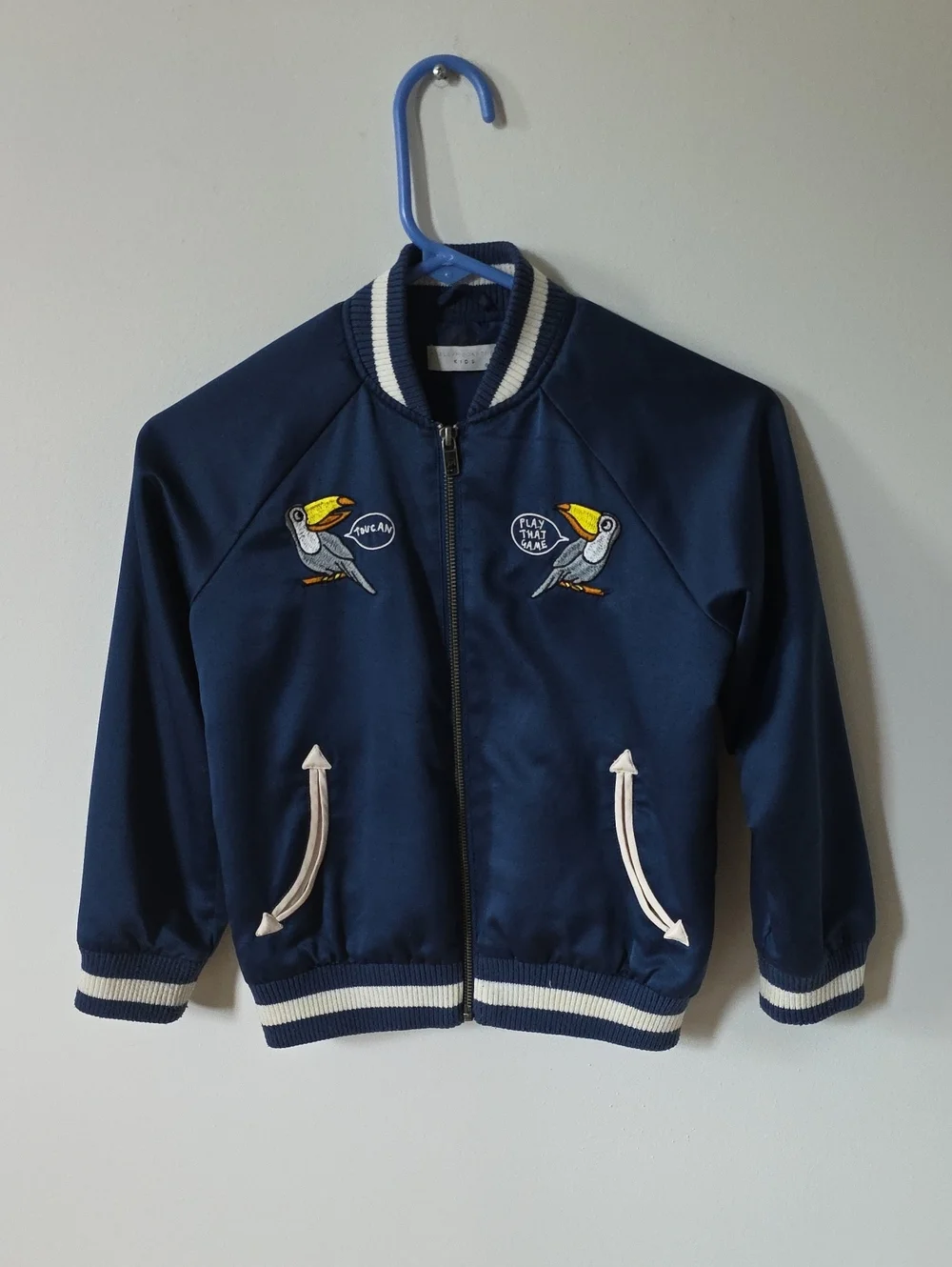 Stella McCartney Kids Navy Jacket with Toucan Patches, 8Y